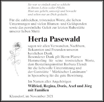 Traueranzeige von Herta Pasewald von Märkischen Allgemeine Zeitung