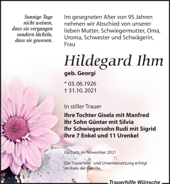 Traueranzeige von Hildegard Ihm von Leipziger Volkszeitung