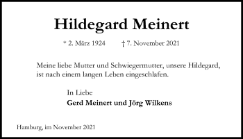 Traueranzeige von Hildegard Meinert von Kieler Nachrichten