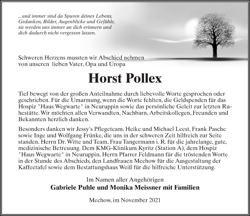  Traueranzeige für Horst Pollex vom 03.11.2021 aus Märkischen Allgemeine Zeitung