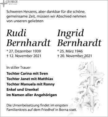 Traueranzeige von Ingrid Bernhardt von Leipziger Volkszeitung