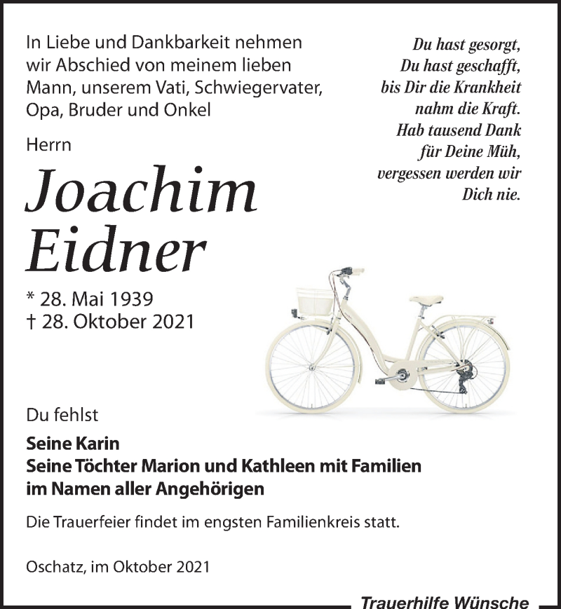  Traueranzeige für Joachim Eidner vom 06.11.2021 aus Leipziger Volkszeitung