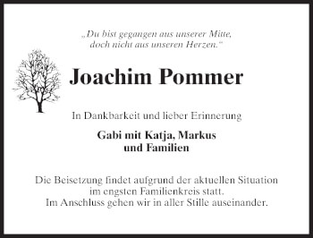 Traueranzeige von Joachim Pommer von Märkischen Allgemeine Zeitung