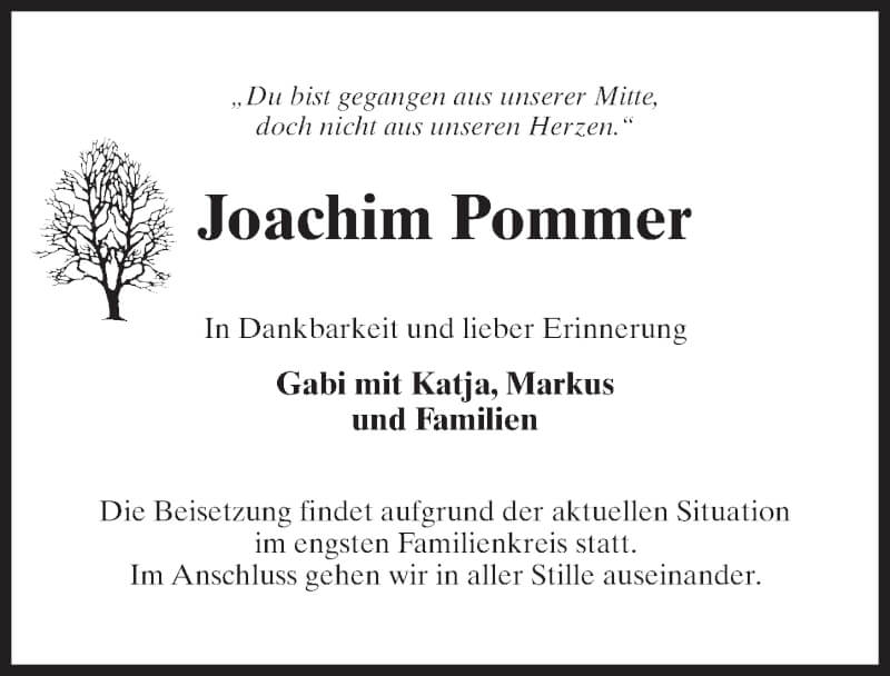  Traueranzeige für Joachim Pommer vom 27.11.2021 aus Märkischen Allgemeine Zeitung