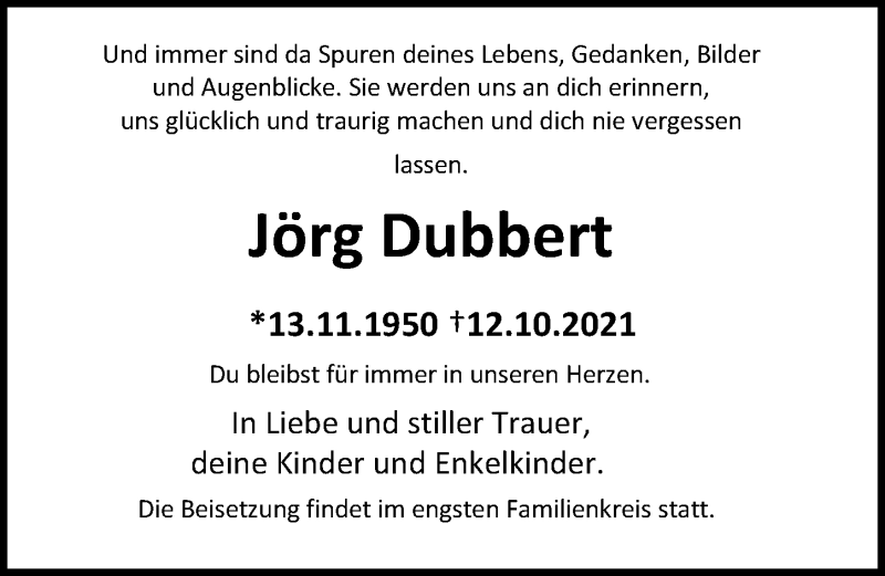  Traueranzeige für Jörg Dubbert vom 20.11.2021 aus Ostsee-Zeitung GmbH