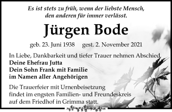 Traueranzeige von Jürgen Bode von Leipziger Volkszeitung