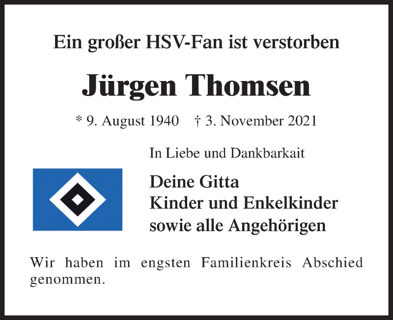  Traueranzeige für Jürgen Thomsen vom 14.11.2021 aus Lübecker Nachrichten