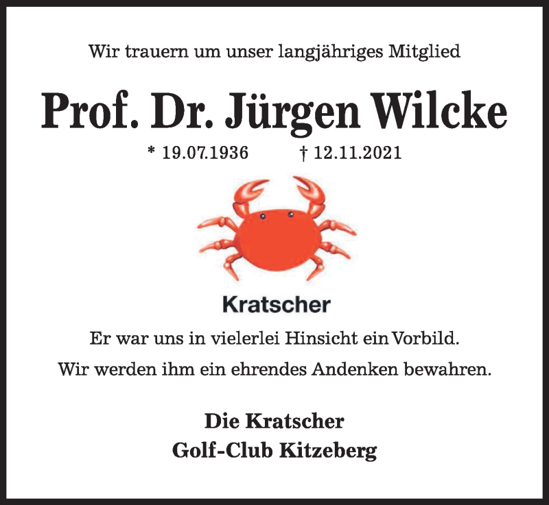  Traueranzeige für Jürgen Wilcke vom 20.11.2021 aus Kieler Nachrichten