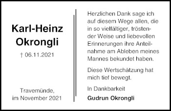 Traueranzeige von Karl-Heinz Okrongli von Lübecker Nachrichten