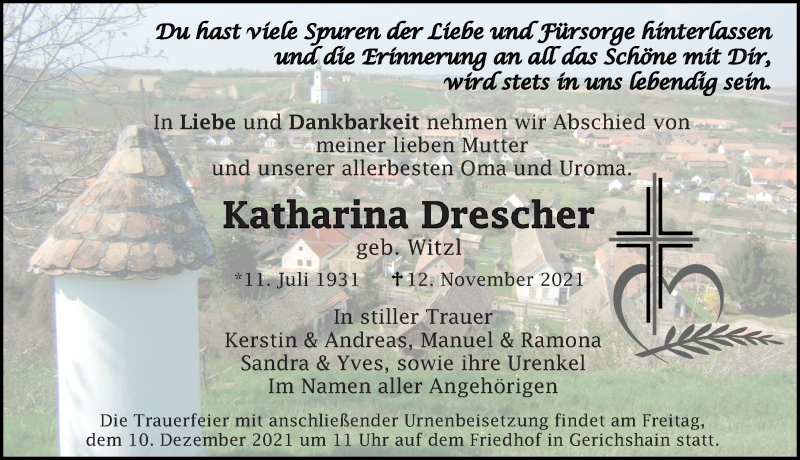  Traueranzeige für Katharina Drescher vom 27.11.2021 aus Leipziger Volkszeitung