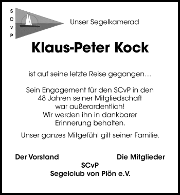 Traueranzeige von Klaus-Peter Kock von Kieler Nachrichten