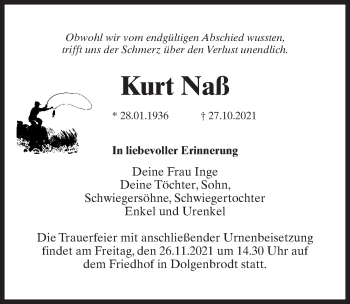 Traueranzeige von Kurt Naß von Märkischen Allgemeine Zeitung