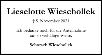 Traueranzeige von Lieselotte Wieschollek von Kieler Nachrichten