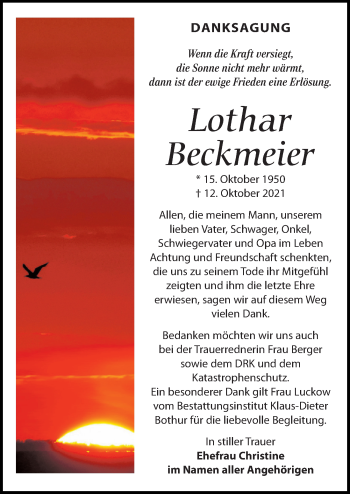 Traueranzeige von Lothar Beckmeier von Leipziger Volkszeitung