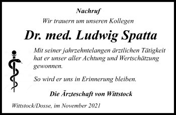 Traueranzeige von Ludwig Spatta von Märkischen Allgemeine Zeitung