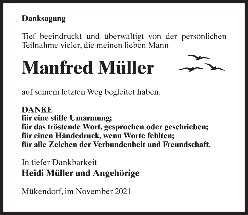  Traueranzeige für Manfred Müller vom 06.11.2021 aus Märkischen Allgemeine Zeitung