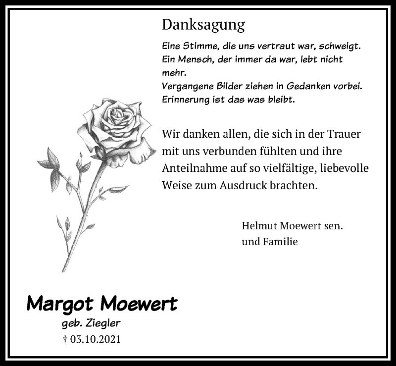  Traueranzeige für Margot Moewert vom 06.11.2021 aus Lübecker Nachrichten