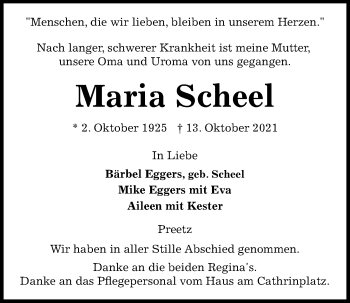 Traueranzeige von Maria Scheel von Kieler Nachrichten