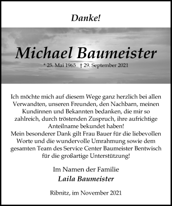 Traueranzeige von Michael Baumeister von Ostsee-Zeitung GmbH