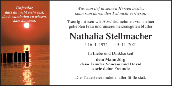 Traueranzeige von Nathalia Stellmacher von Ostsee-Zeitung GmbH