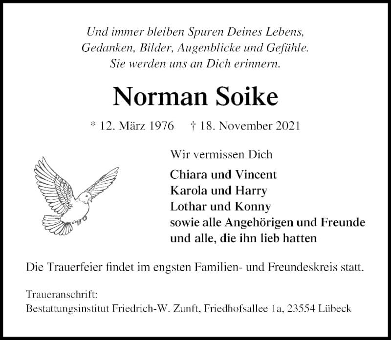  Traueranzeige für Norman Soike vom 28.11.2021 aus Lübecker Nachrichten