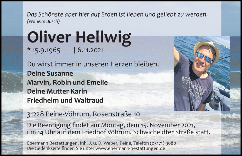  Traueranzeige für Oliver Hellwig vom 11.11.2021 aus Peiner Allgemeine Zeitung
