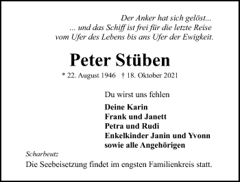 Traueranzeige von Peter Stüben von Lübecker Nachrichten