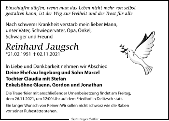 Traueranzeige von Reinhard Jaugsch von Leipziger Volkszeitung