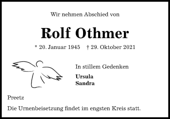 Traueranzeige von Rolf Othmer von Kieler Nachrichten