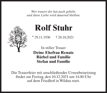 Traueranzeige von Rolf Stuhr von Märkischen Allgemeine Zeitung