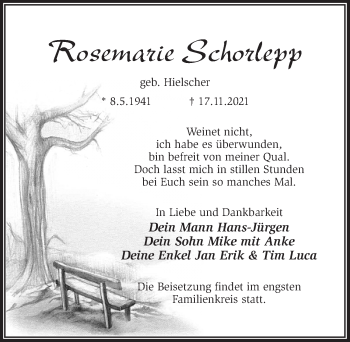 Traueranzeige von Rosemarie Schorlepp von Märkischen Allgemeine Zeitung