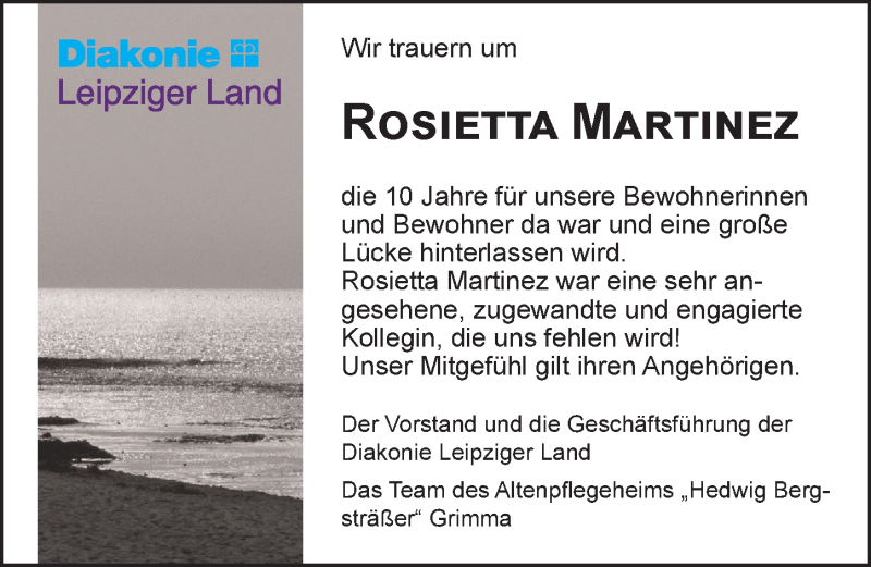  Traueranzeige für Rosietta Martinez vom 27.11.2021 aus Leipziger Volkszeitung