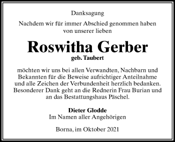 Traueranzeige von Roswitha Gerber von Leipziger Volkszeitung