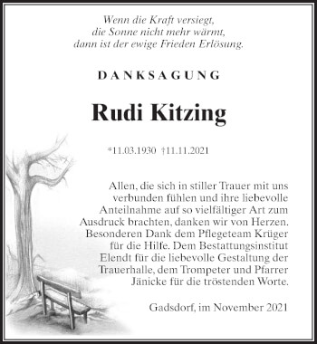 Traueranzeige von Rudi Kitzing von Märkischen Allgemeine Zeitung