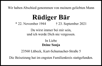 Traueranzeige von Rüdiger Bär von Lübecker Nachrichten