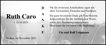 Traueranzeige von Ruth Caro von Lübecker Nachrichten