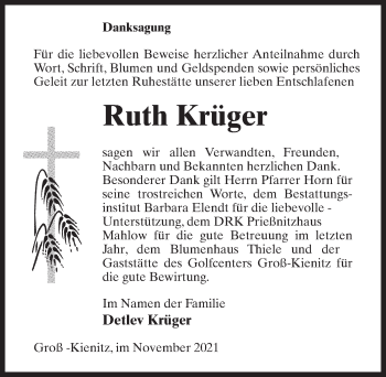 Traueranzeige von Ruth Krüger von Märkischen Allgemeine Zeitung