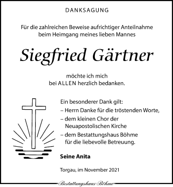Traueranzeige von Siegfried Gärtner von Torgauer Zeitung