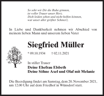 Traueranzeige von Siegfried Müller von Märkischen Allgemeine Zeitung