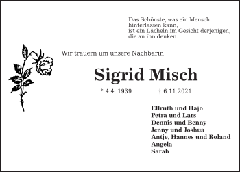 Traueranzeige von Sigrid Misch von Hannoversche Allgemeine Zeitung/Neue Presse