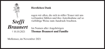 Traueranzeige von Steffi Braunert von Märkischen Allgemeine Zeitung