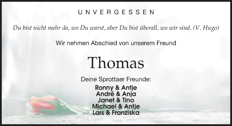  Traueranzeige für Thomas  vom 20.11.2021 aus Leipziger Volkszeitung