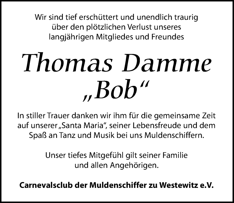  Traueranzeige für Thomas Damme vom 27.11.2021 aus Leipziger Volkszeitung