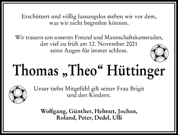 Traueranzeige von Thomas Hüttinger von Kieler Nachrichten