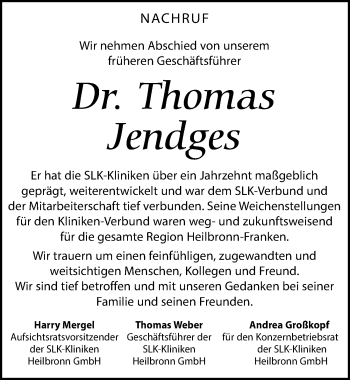 Traueranzeige von Thomas Jendges von Leipziger Volkszeitung