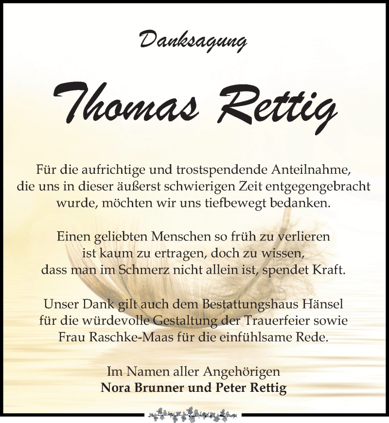  Traueranzeige für Thomas Rettig vom 27.11.2021 aus Leipziger Volkszeitung