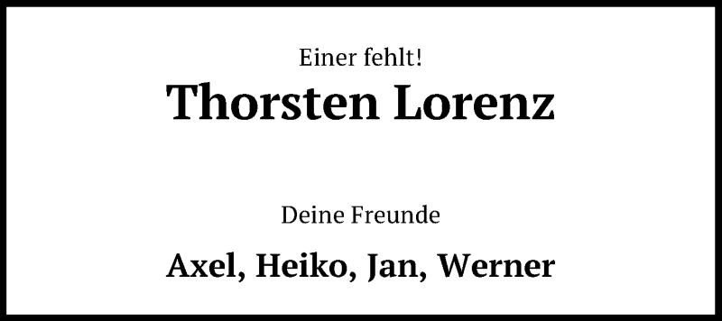  Traueranzeige für Thorsten Lorenz vom 06.11.2021 aus Hannoversche Allgemeine Zeitung/Neue Presse