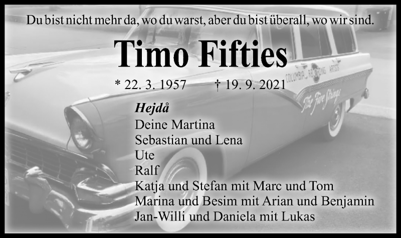  Traueranzeige für Timo Fifties vom 23.10.2021 aus Kieler Nachrichten