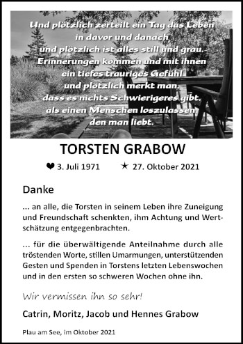 Traueranzeige von Torsten Grabow von Märkischen Allgemeine Zeitung