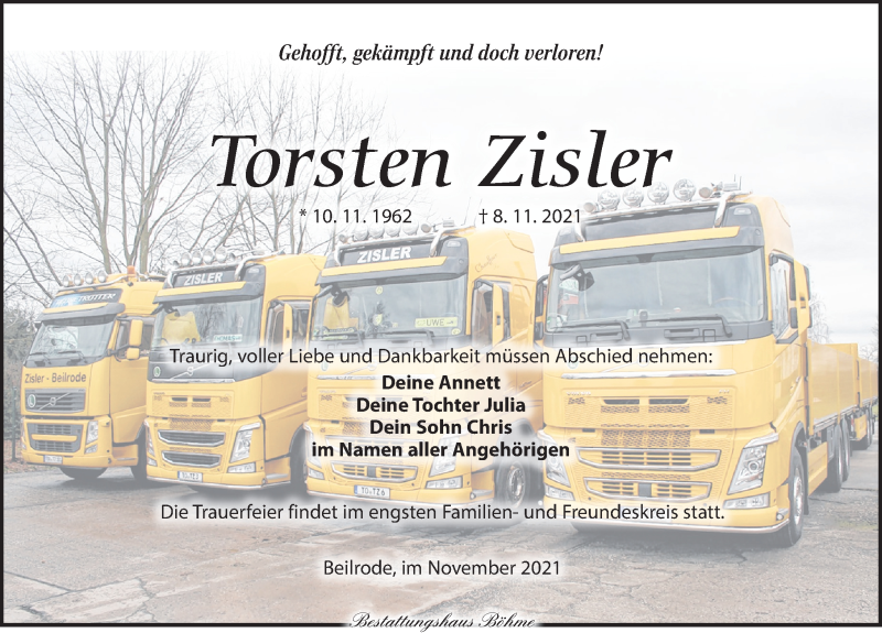  Traueranzeige für Torsten Zisler vom 13.11.2021 aus Torgauer Zeitung
